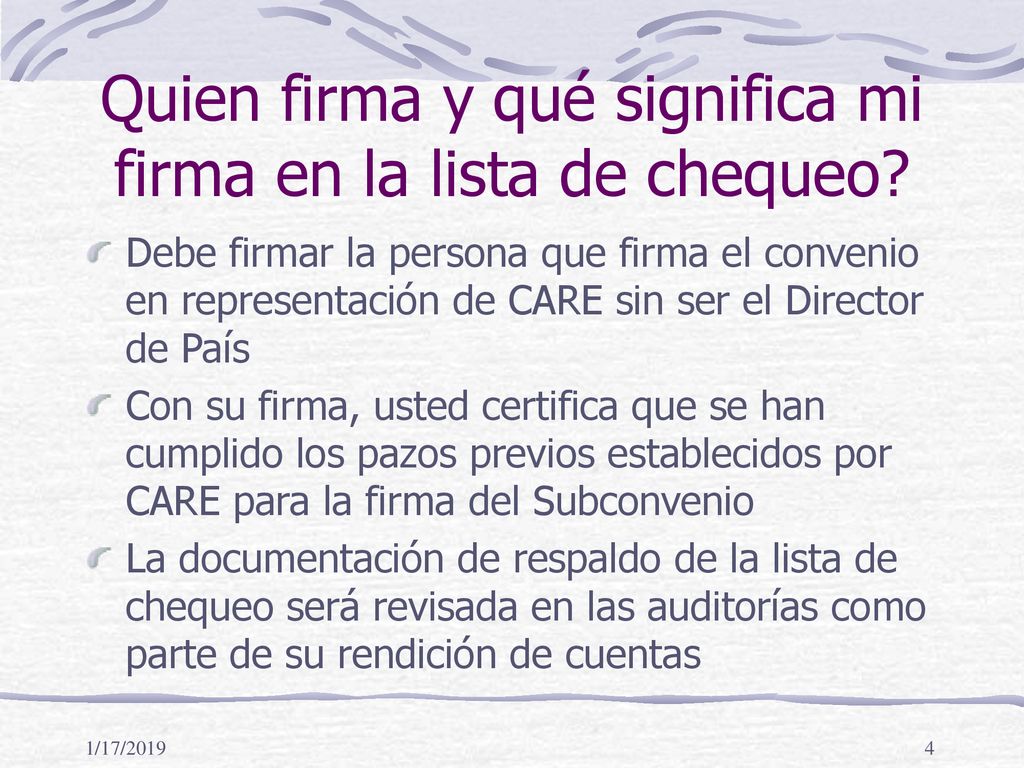 Quien firma y qué significa mi firma en la lista de chequeo
