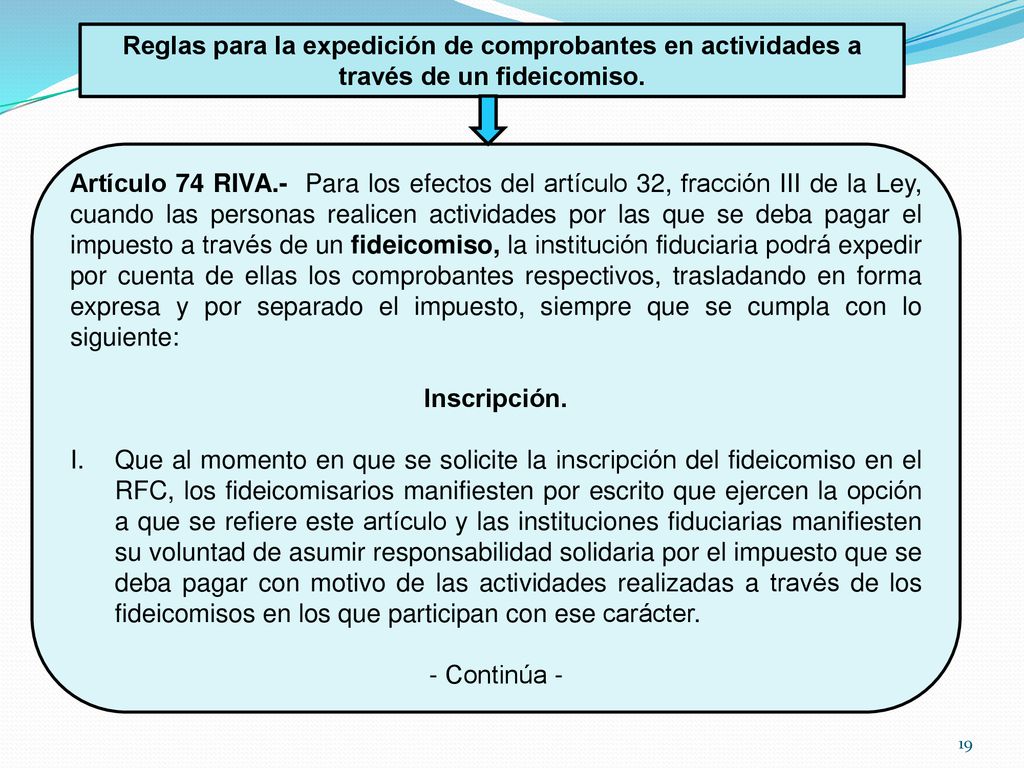 Reglas para la expedición de comprobantes en actividades a través de un fideicomiso.