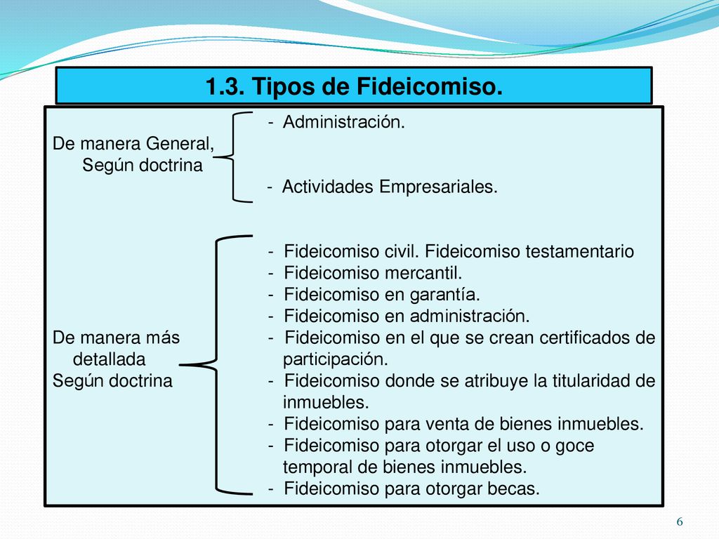 1.3. Tipos de Fideicomiso. - Administración. De manera General,