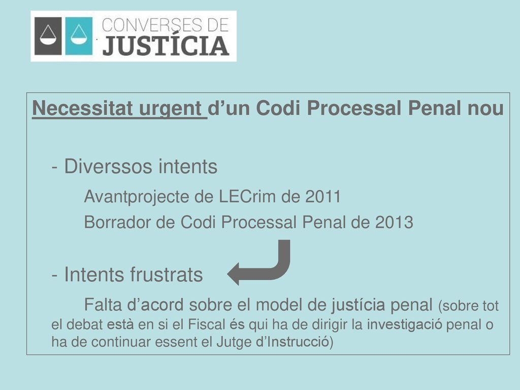 Necessitat urgent d’un Codi Processal Penal nou - Diverssos intents