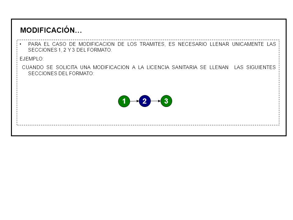 MODIFICACIÓN… PARA EL CASO DE MODIFICACION DE LOS TRAMITES, ES NECESARIO LLENAR UNICAMENTE LAS SECCIONES 1, 2 Y 3 DEL FORMATO.