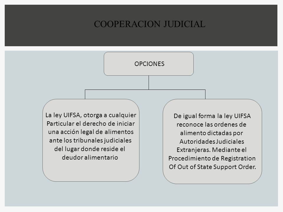 COOPERACION JUDICIAL OPCIONES La ley UIFSA, otorga a cualquier