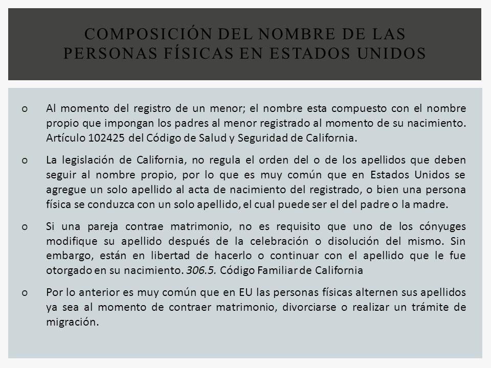 COMPOSICIÓN DEL NOMBRE DE LAS PERSONAS FÍSICAS EN ESTADOS UNIDOS