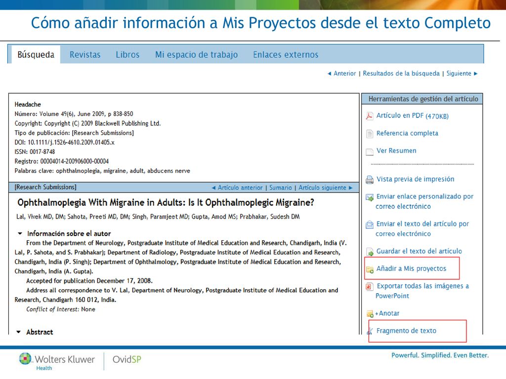 Cómo añadir información a Mis Proyectos desde el texto Completo