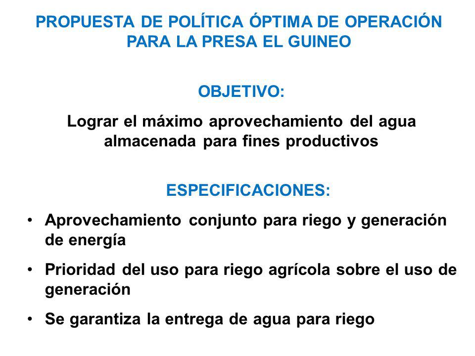 PROPUESTA DE POLÍTICA ÓPTIMA DE OPERACIÓN PARA LA PRESA EL GUINEO