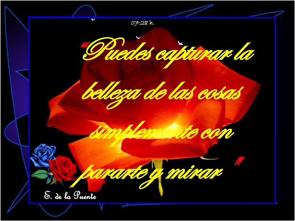07:28 h. Puedes capturar la belleza de las cosas simplemente con pararte y mirar E. de la Puente
