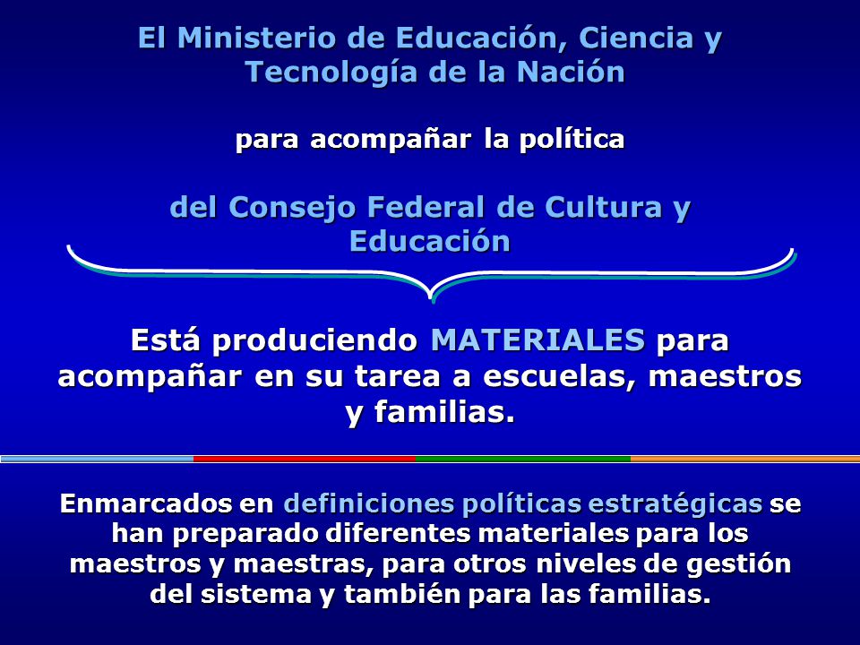 El Ministerio de Educación, Ciencia y Tecnología de la Nación para acompañar la política del Consejo Federal de Cultura y Educación