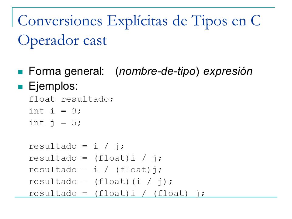 Conversiones Explícitas de Tipos en C Operador cast