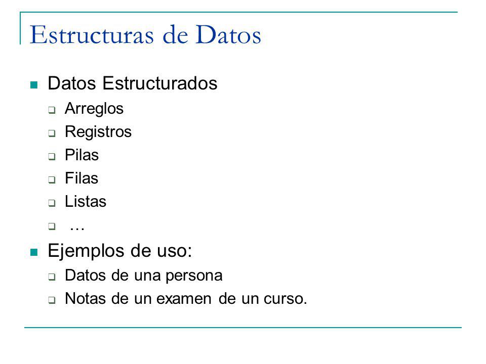Estructuras de Datos Datos Estructurados Ejemplos de uso: Arreglos