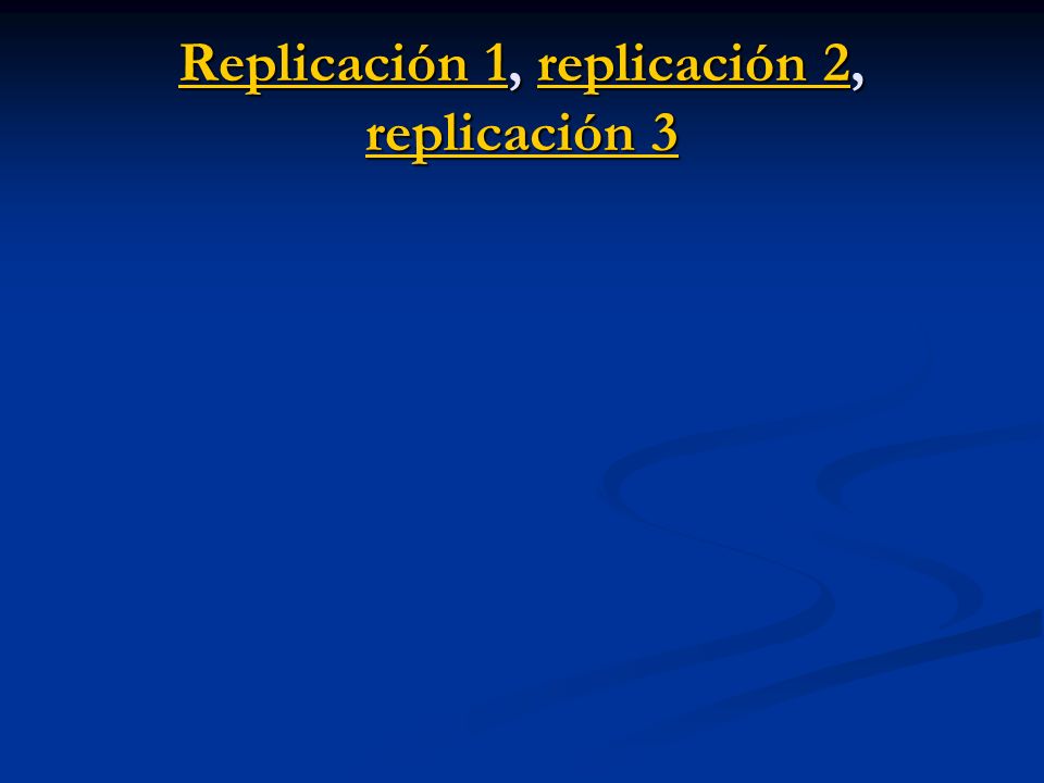 Replicación 1, replicación 2, replicación 3