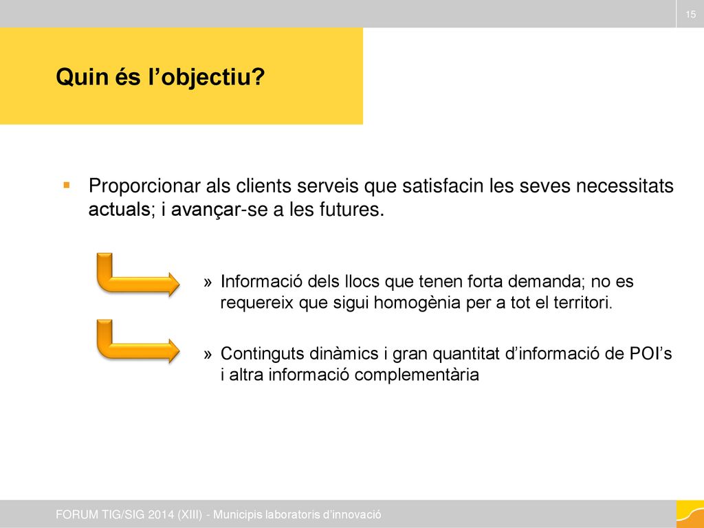 Quin és l’objectiu Proporcionar als clients serveis que satisfacin les seves necessitats actuals; i avançar-se a les futures.