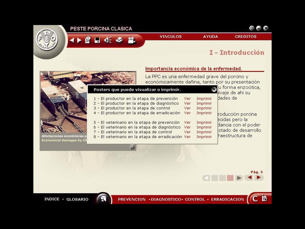 Listado de Posters (disponibles en pdf) que pueden ser impresos para contribuir a la divulgación técnica comunitaria, en cuanto a las medidas a cumplir por los Productores y los Veterinarios, con vistas a la prevención, diagnóstico, control y erradicación de la PPC.