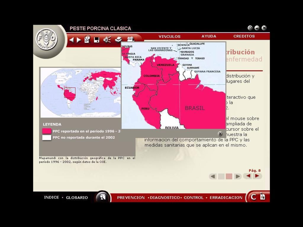 En el caso de este mapa, al pasar el cursor por encima del mapamundi se señalan las diferentes áreas que se pueden ampliar.