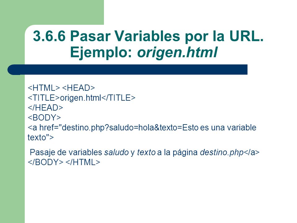 3.6.6 Pasar Variables por la URL. Ejemplo: origen.html