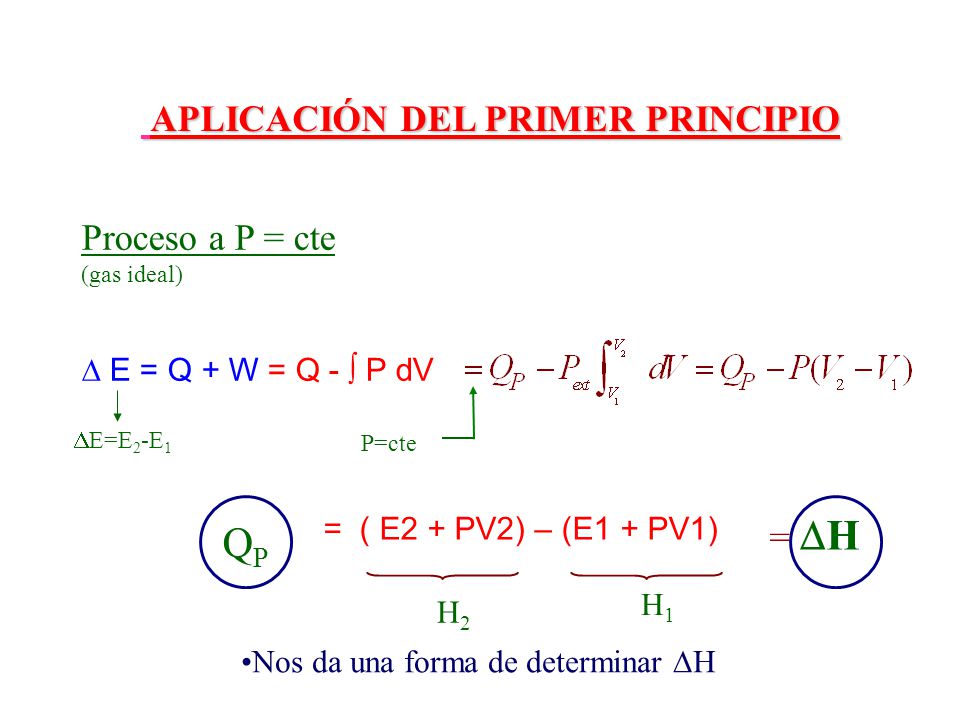 QP APLICACIÓN DEL PRIMER PRINCIPIO Proceso a P = cte = H v