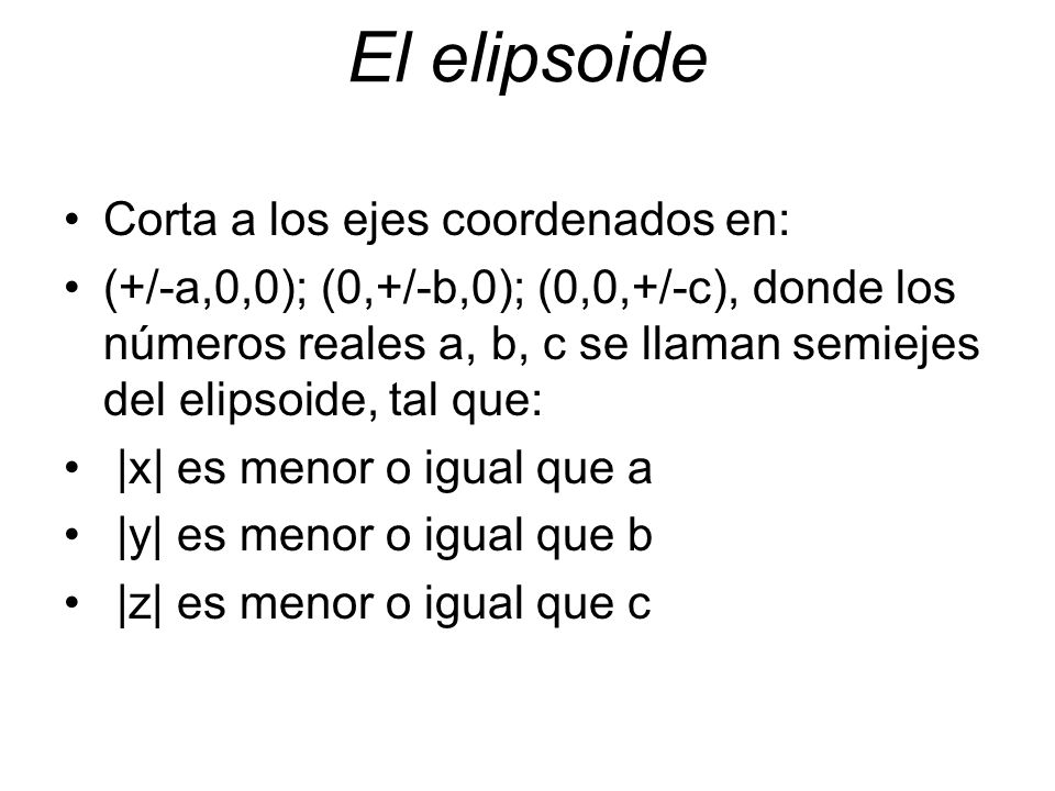 El elipsoide Corta a los ejes coordenados en: