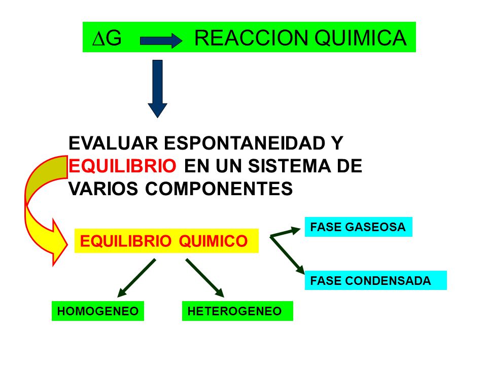 G REACCION QUIMICA EVALUAR ESPONTANEIDAD Y EQUILIBRIO EN UN SISTEMA DE VARIOS COMPONENTES.