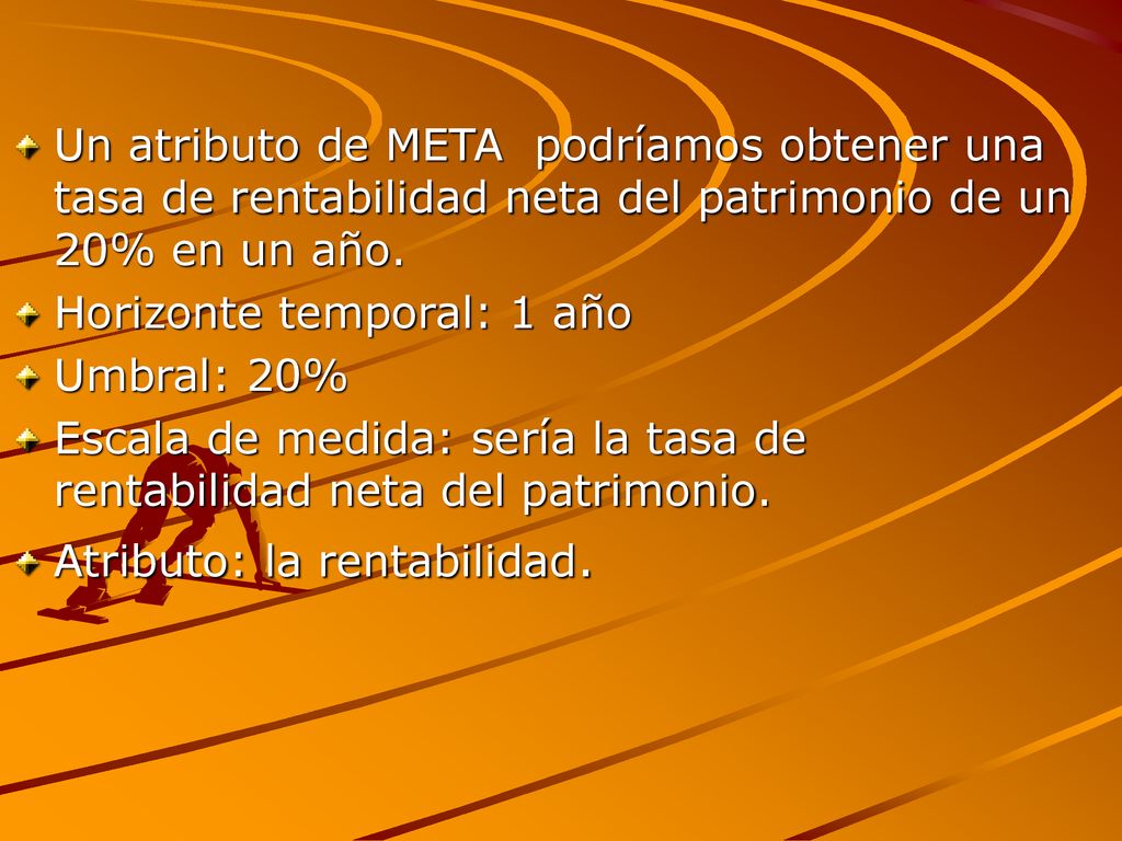Un atributo de META podríamos obtener una tasa de rentabilidad neta del patrimonio de un 20% en un año.