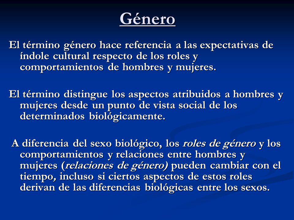 Género El término género hace referencia a las expectativas de índole cultural respecto de los roles y comportamientos de hombres y mujeres.