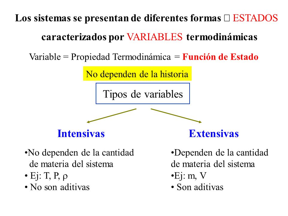 Extensivas Intensivas Tipos de variables