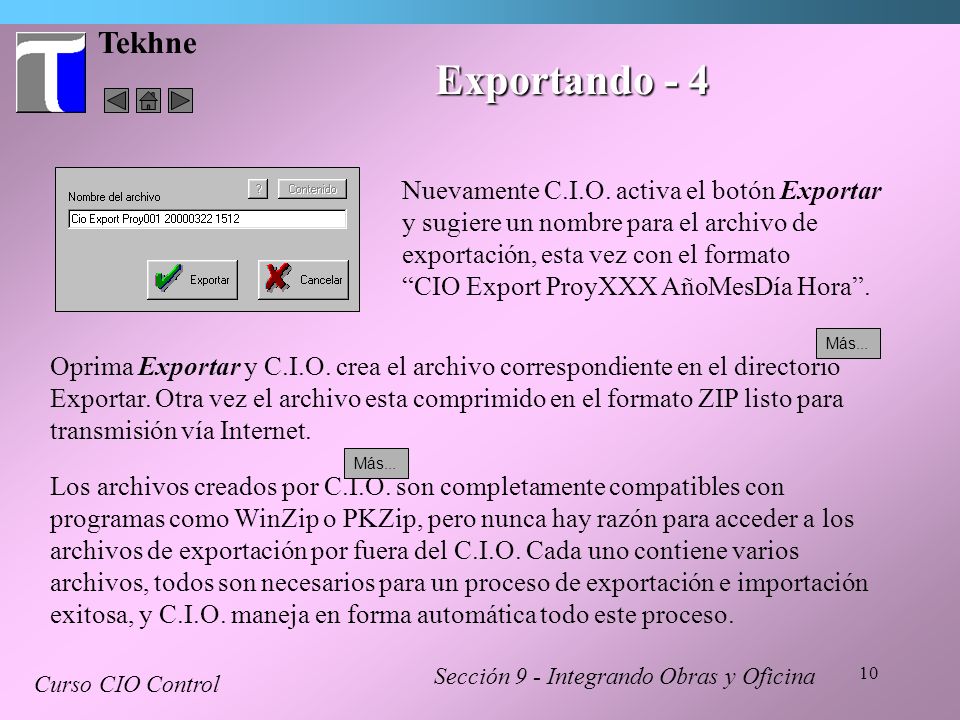 Tekhne Exportando - 4. Nuevamente C.I.O. activa el botón Exportar y sugiere un nombre para el archivo de exportación, esta vez con el formato.