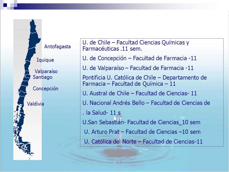 U. de Chile – Facultad Ciencias Químicas y Farmacéuticas .11 sem.