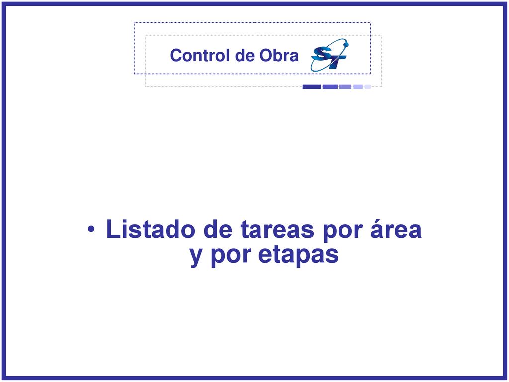 Listado de tareas por área y por etapas