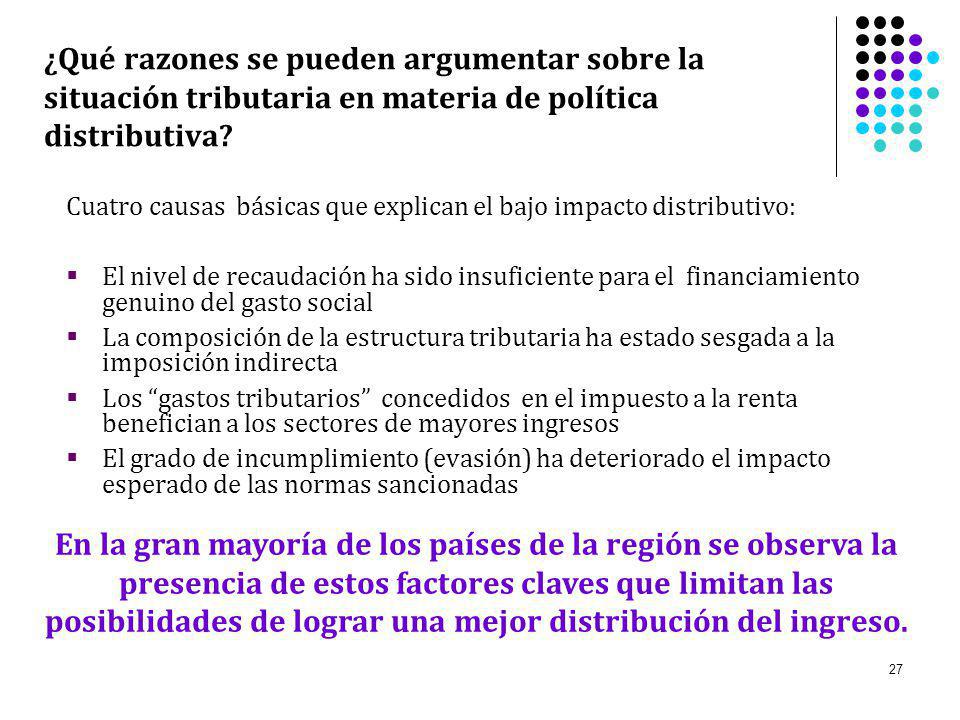 ¿Qué razones se pueden argumentar sobre la situación tributaria en materia de política distributiva