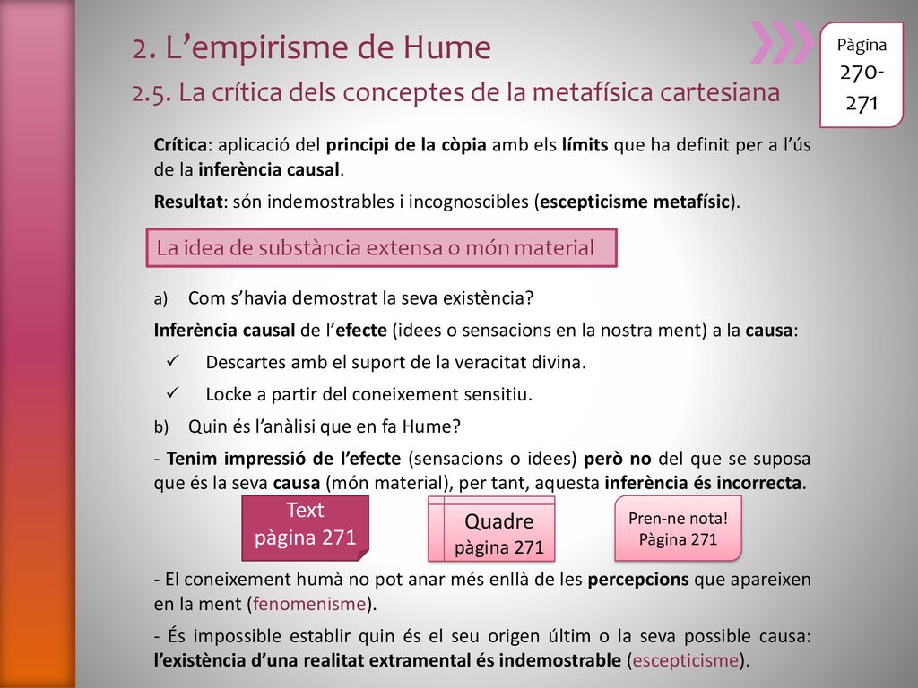 2. L’empirisme de Hume 2.5. La crítica dels conceptes de la metafísica cartesiana. Pàgina