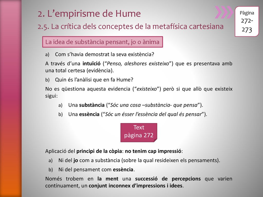 2. L’empirisme de Hume 2.5. La crítica dels conceptes de la metafísica cartesiana. Pàgina