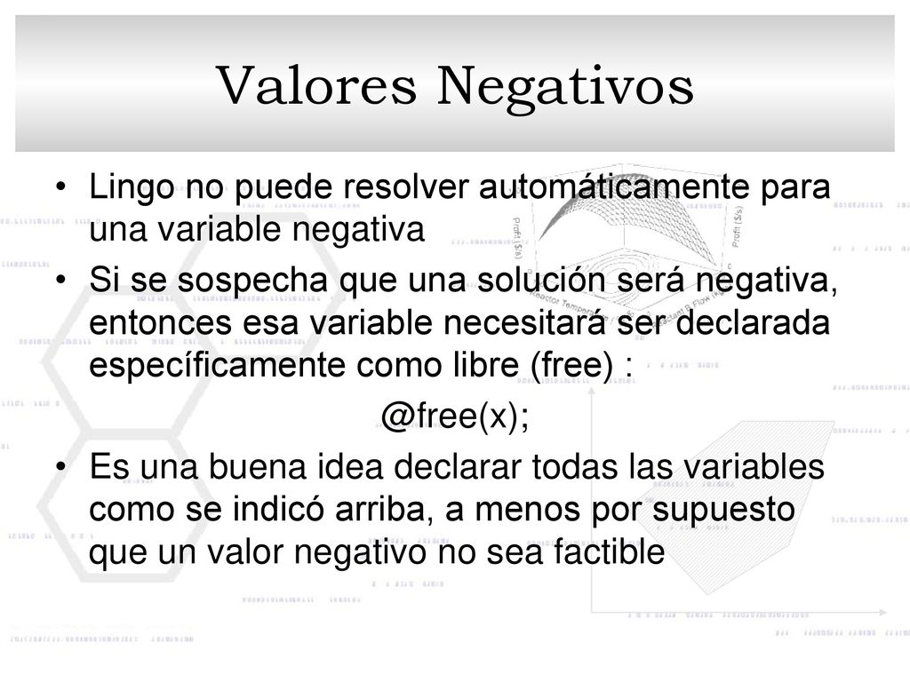 Valores Negativos Lingo no puede resolver automáticamente para una variable negativa.