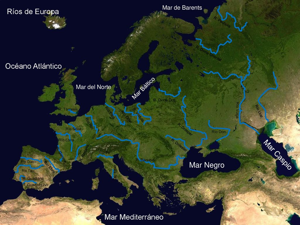 Ríos de Europa Océano Atlántico Mar Caspio Mar Negro Mar Mediterráneo