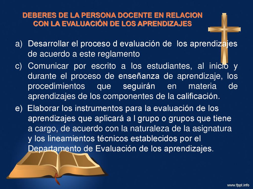 DEBERES DE LA PERSONA DOCENTE EN RELACION CON LA EVALUACIÓN DE LOS APRENDIZAJES