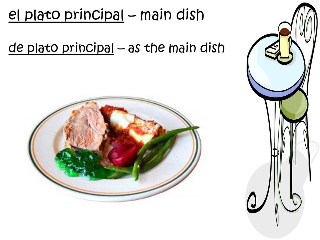 el plato principal – main dish de plato principal – as the main dish