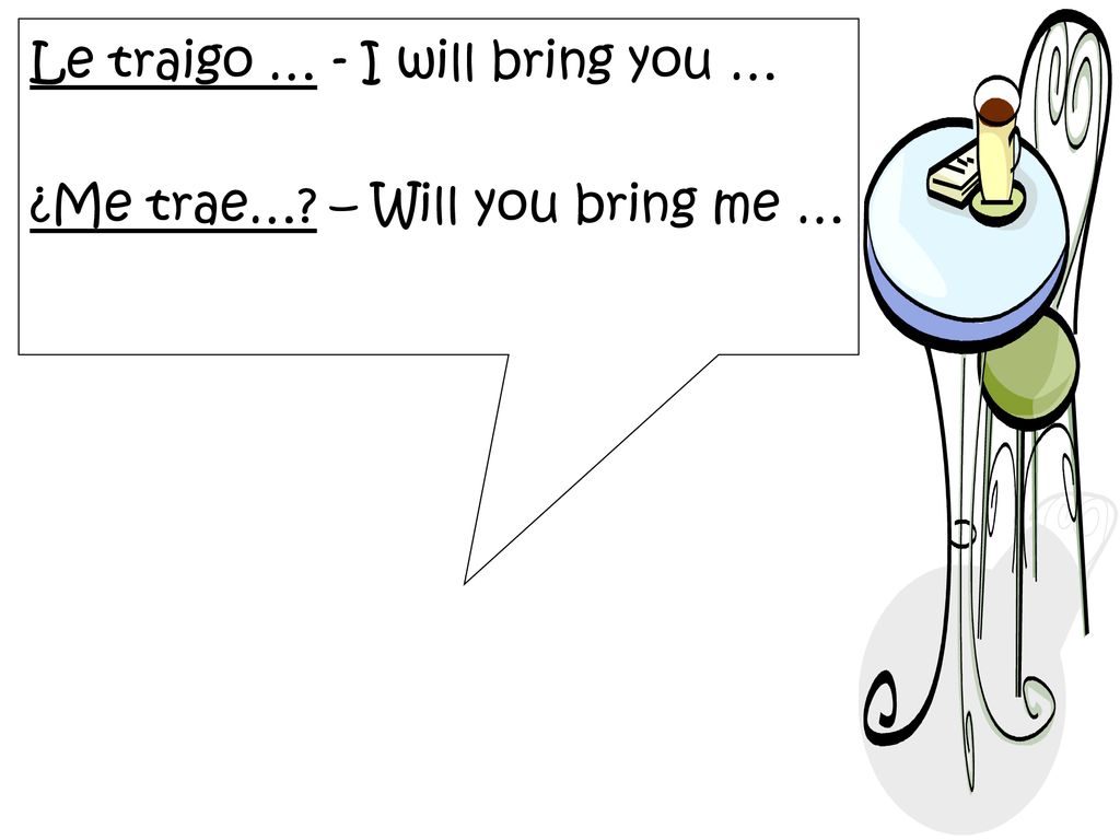 Le traigo … - I will bring you … ¿Me trae… – Will you bring me …
