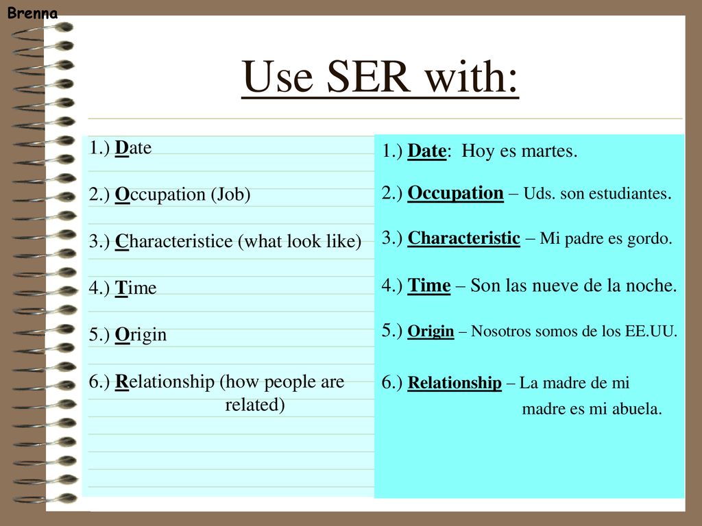 Use SER with: 1.) Date 1.) Date: Hoy es martes.