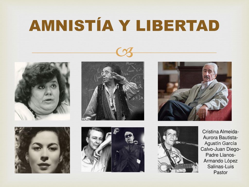 AMNISTÍA Y LIBERTAD Cristina Almeida-Aurora Bautista-Agustín García Calvo-Juan Diego-Padre Llanos-Armando López Salinas-Luis Pastor.