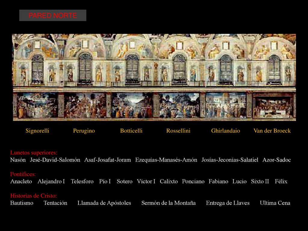 PARED NORTE Signorelli Perugino Botticelli Rossellini Ghirlandaio Van der Broeck.