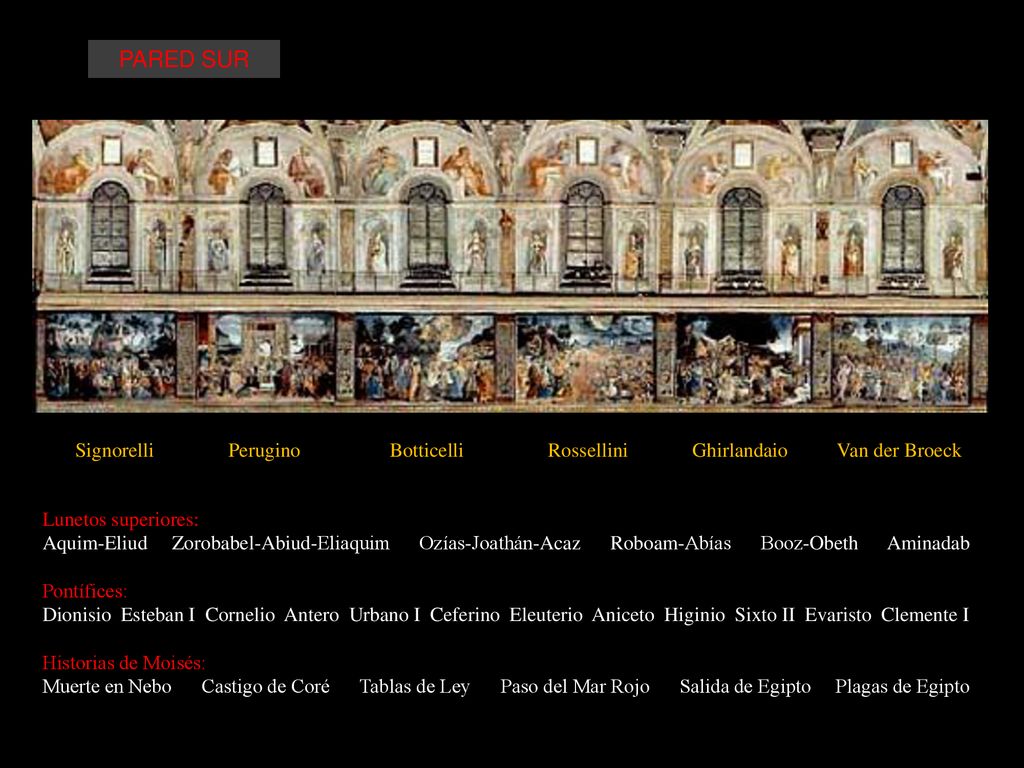 PARED SUR Signorelli Perugino Botticelli Rossellini Ghirlandaio Van der Broeck.