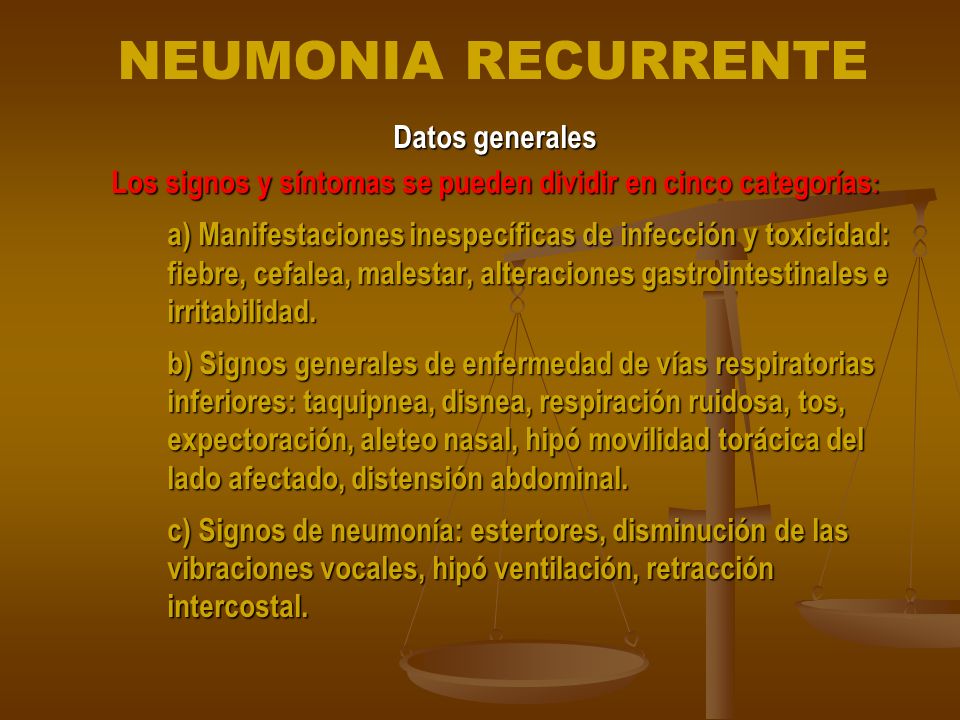Los signos y síntomas se pueden dividir en cinco categorías: