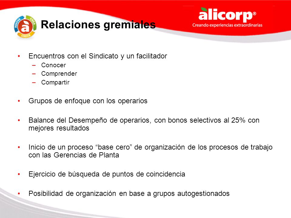 Relaciones gremiales Encuentros con el Sindicato y un facilitador