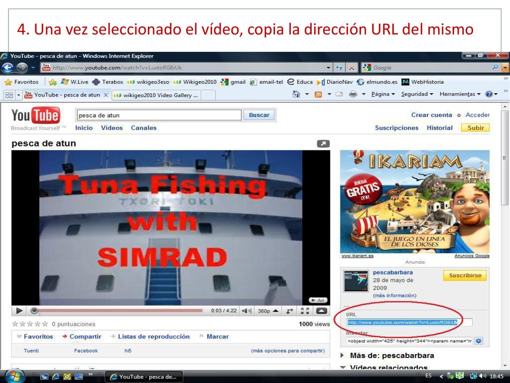 4. Una vez seleccionado el vídeo, copia la dirección URL del mismo