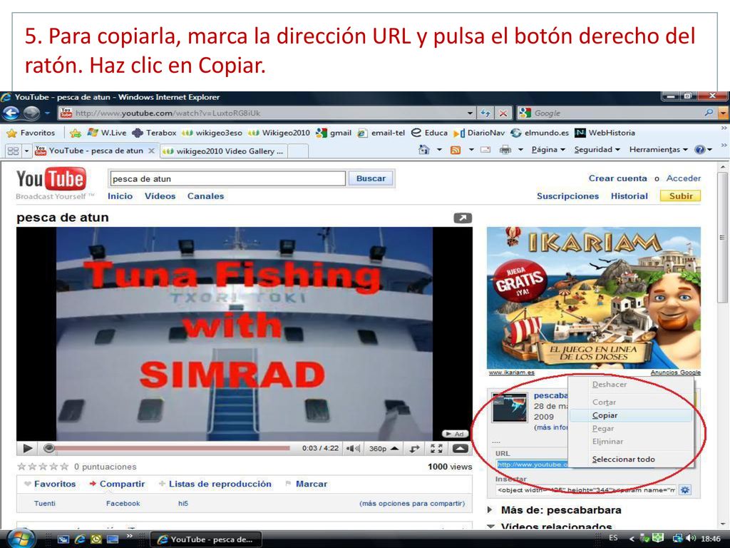 5. Para copiarla, marca la dirección URL y pulsa el botón derecho del ratón. Haz clic en Copiar.