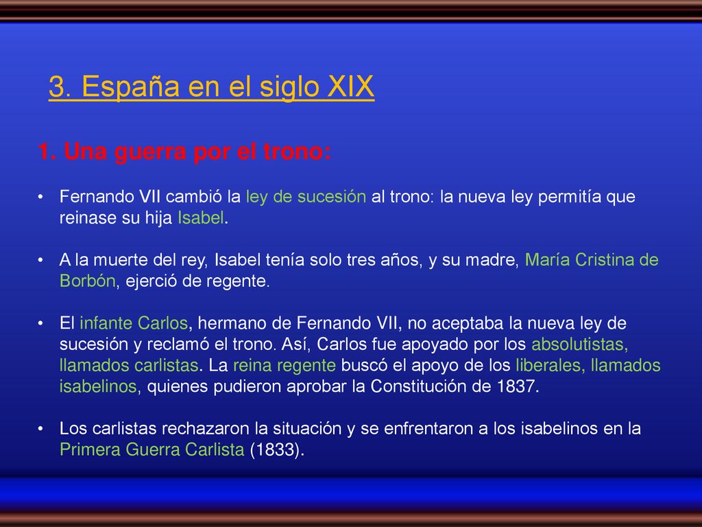 3. España en el siglo XIX 1. Una guerra por el trono: