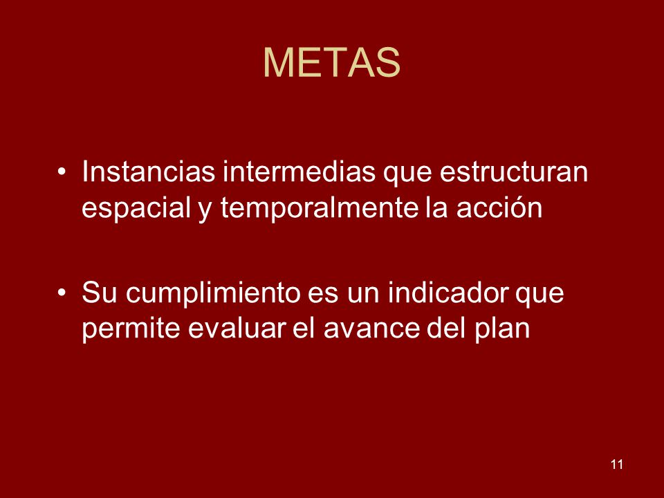METAS Instancias intermedias que estructuran espacial y temporalmente la acción.