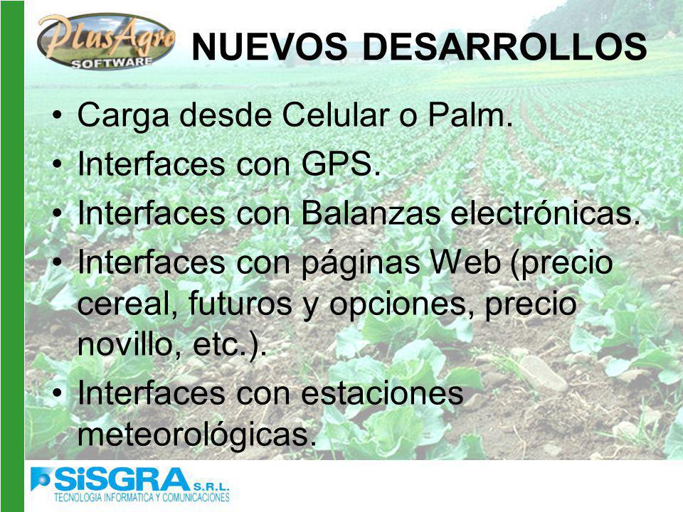 NUEVOS DESARROLLOS Carga desde Celular o Palm. Interfaces con GPS.