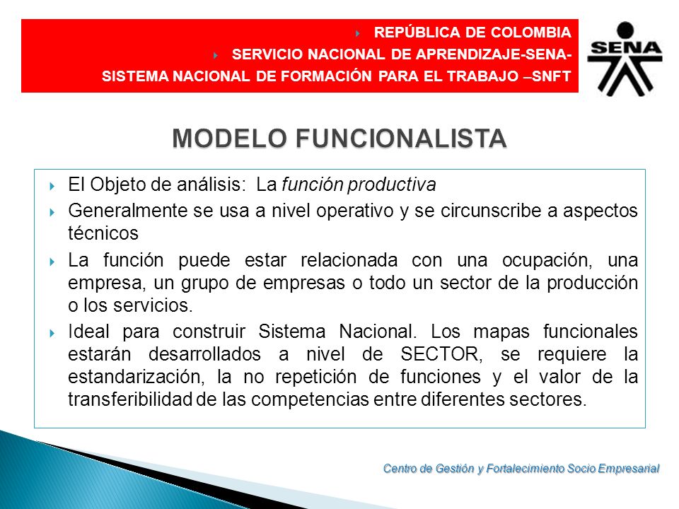 MODELO FUNCIONALISTA El Objeto de análisis: La función productiva