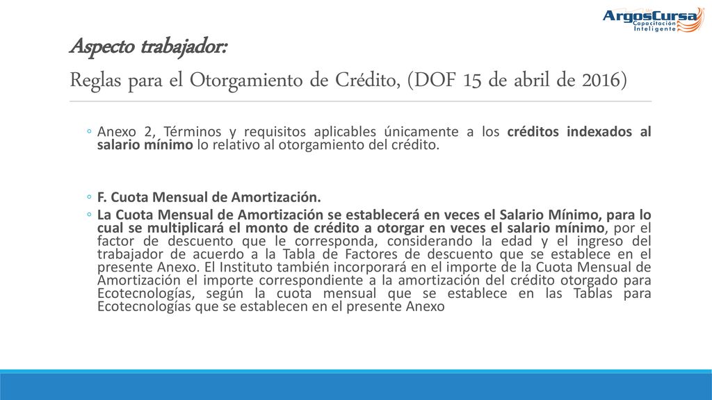 Aspecto trabajador: Reglas para el Otorgamiento de Crédito, (DOF 15 de abril de 2016)