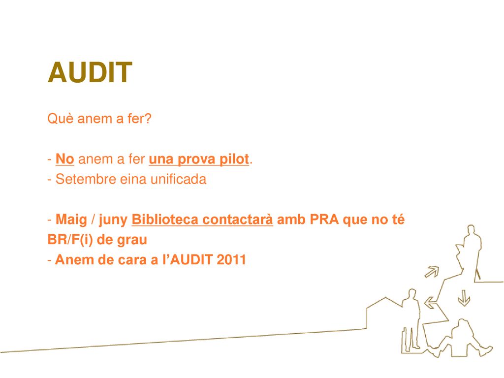 AUDIT Què anem a fer No anem a fer una prova pilot.