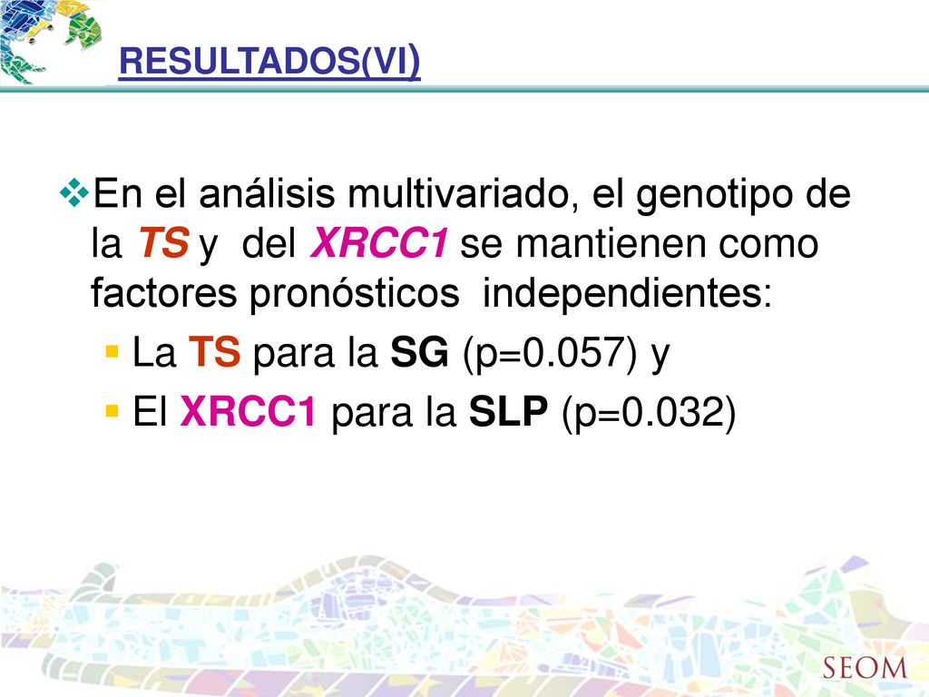 RESULTADOS(VI) En el análisis multivariado, el genotipo de la TS y del XRCC1 se mantienen como factores pronósticos independientes: